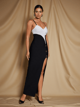 Bayou Spaghetti Patchwork Bandage Maxi Dress