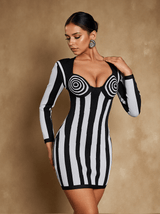 Nehir Long Sleeve Stripe Bandage Mini Dress