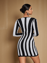 Nehir Long Sleeve Stripe Bandage Mini Dress