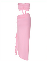 Arrietty Flower Draped Split Skirt Set In Pink