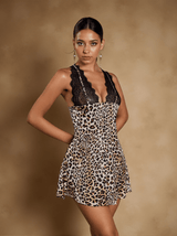 Dusty Patchwork Leopard Satin Mini Dress