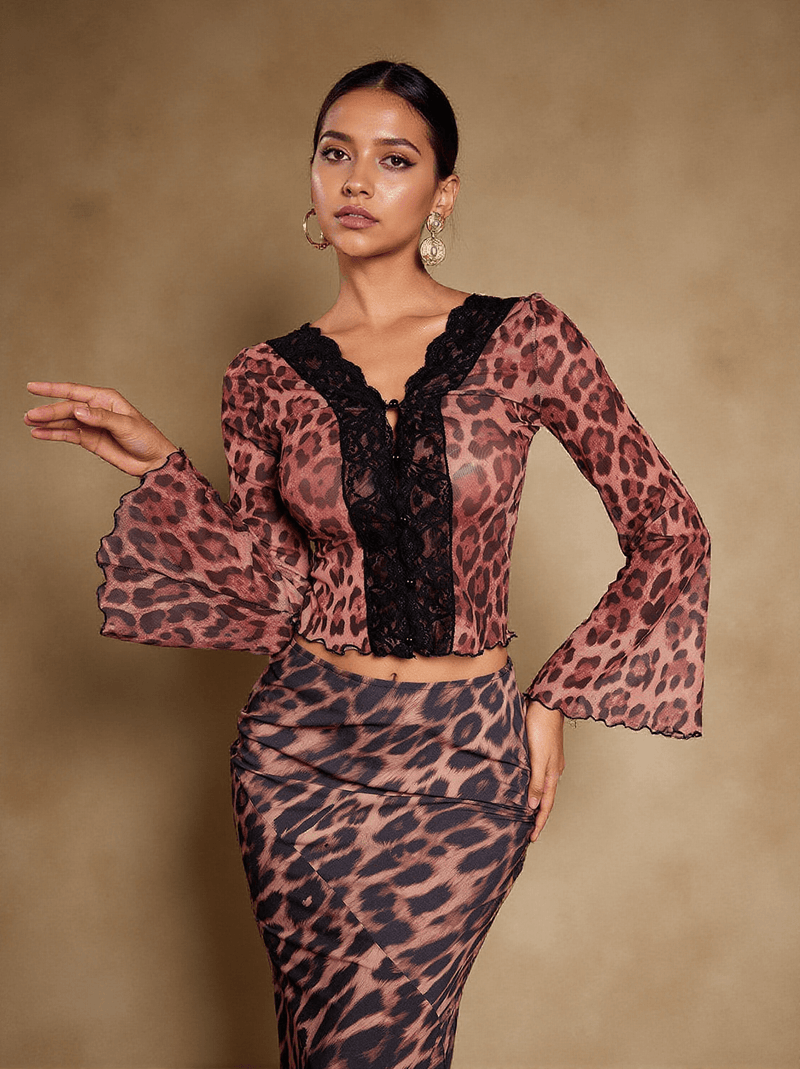 Elestren Flounce Sleeve Leopard Top