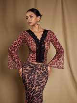 Elestren Flounce Sleeve Leopard Top