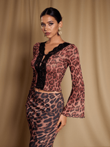 Elestren Flounce Sleeve Leopard Top