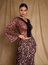 Elestren Flounce Sleeve Leopard Top