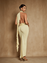 Elisheva Backless Flower Draped Maxi Dress