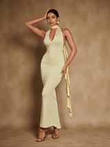 Elisheva Backless Flower Draped Maxi Dress