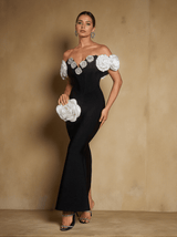 Evian Off Shoulder Flower Bandage Maxi Dress