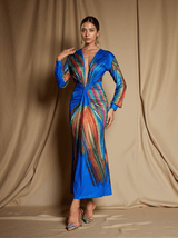 Suzanne V Neck Printed Satin Midi Dress