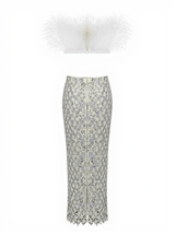 Ansley Strapless Feather Mesh Skirt Set In White