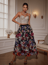 Amory Flower Embroidered Skirt In Black