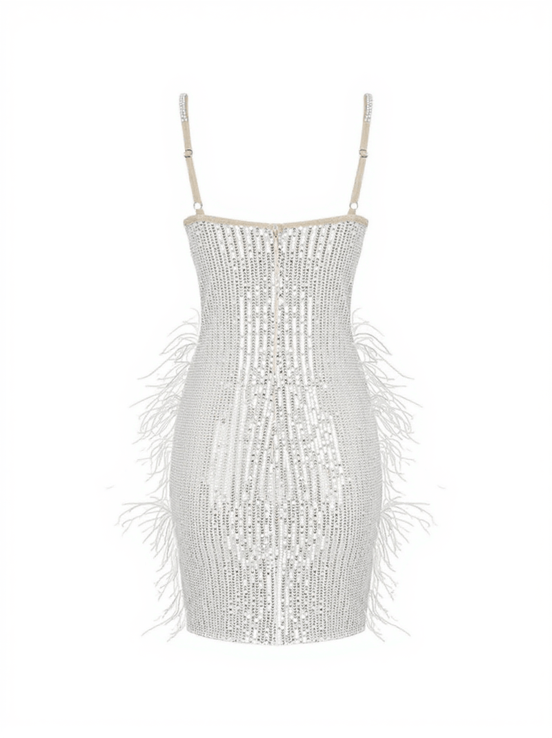 Bronte Pearl Sequin Feather Mini Dress