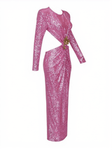 Aviva Long Sleeve Cutout Sequin Maxi Dress In Pink