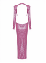 Aviva Long Sleeve Cutout Sequin Maxi Dress In Pink