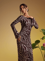 Cecily Long Sleeve Tiger Printed Maxi Dress