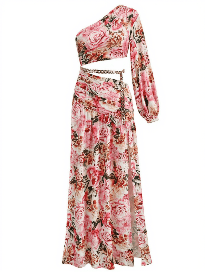 Annabella One Shoulder Floral Cutout Maxi Dress In Pink