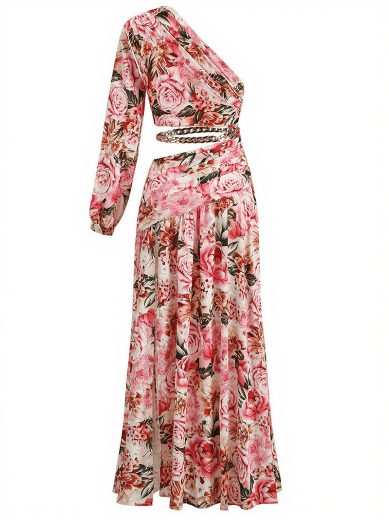 Annabella One Shoulder Floral Cutout Maxi Dress In Pink