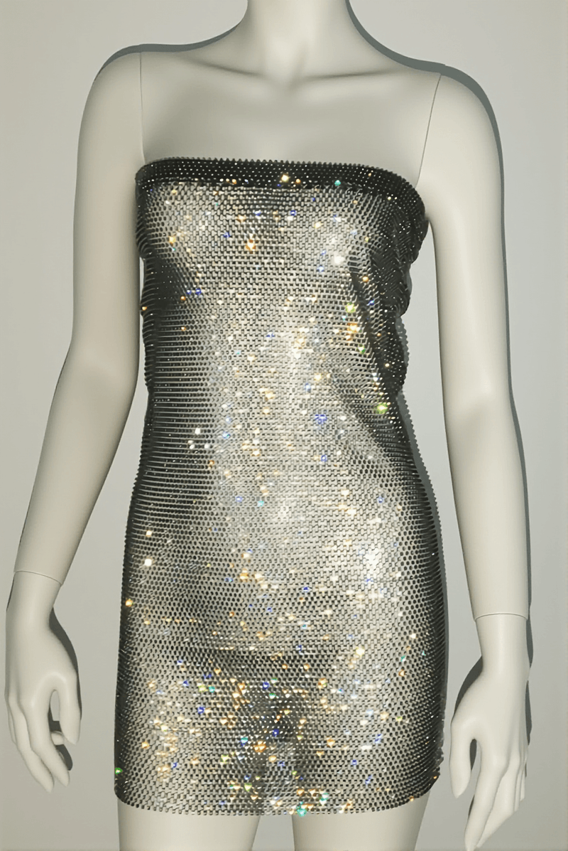 Duska Fishnet Rhinestone Cocktail Dress