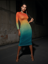 Celestial Ombre Long Sleeve Mesh Midi Dress