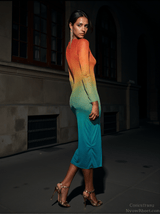 Celestial Ombre Long Sleeve Mesh Midi Dress