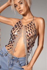 Aera Rhinestone Body Chain Top