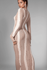 Bryonna Sheer Knit Maxi Dress in Brown