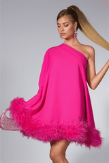 Anh One Shoulder Feather Dress