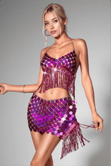 Daja Sequin Fringe Body Chain Suit