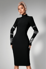 Caierra Rhinestone Long Sleeve Midi Dress