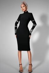 Caierra Rhinestone Long Sleeve Midi Dress