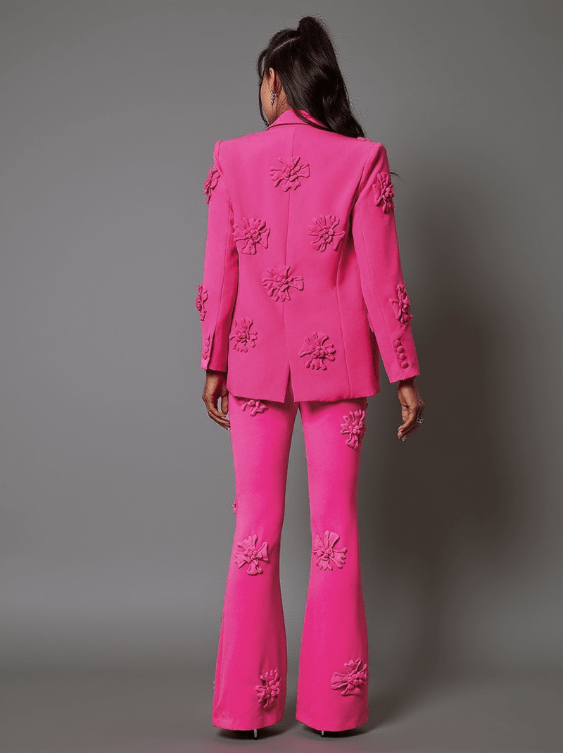 Indiana Floral Embellished Blazer Set In Hot Pink