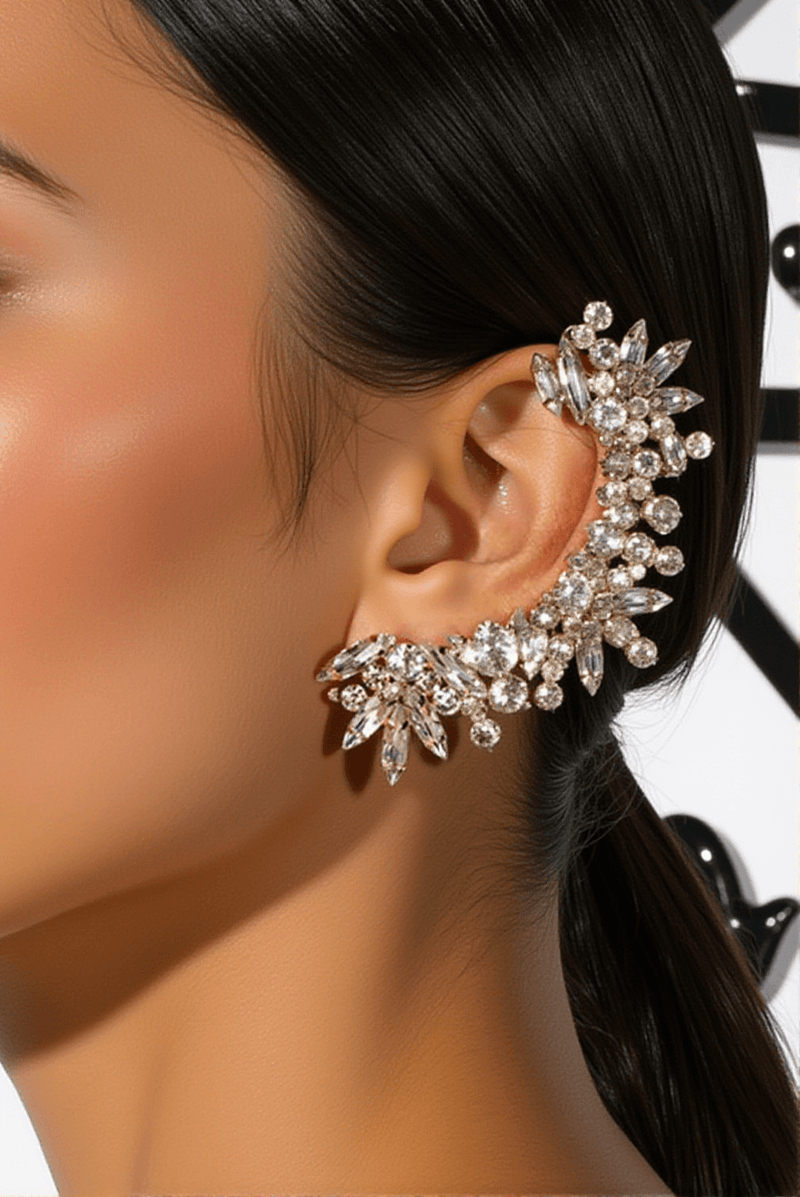 Danetta Floral Rhinestone Ear Clips