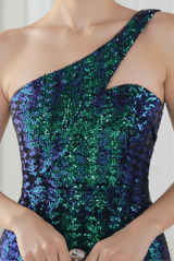 Anura Sequin One Shoulder Pleat Dress