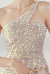 Anura Sequin One Shoulder Pleat Dress