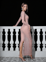 Emmanuelle Long Sleeve Embellished Maxi Dress In Blush