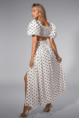 Olinda Polka Dot Mini Top with High Slit Skirt Set