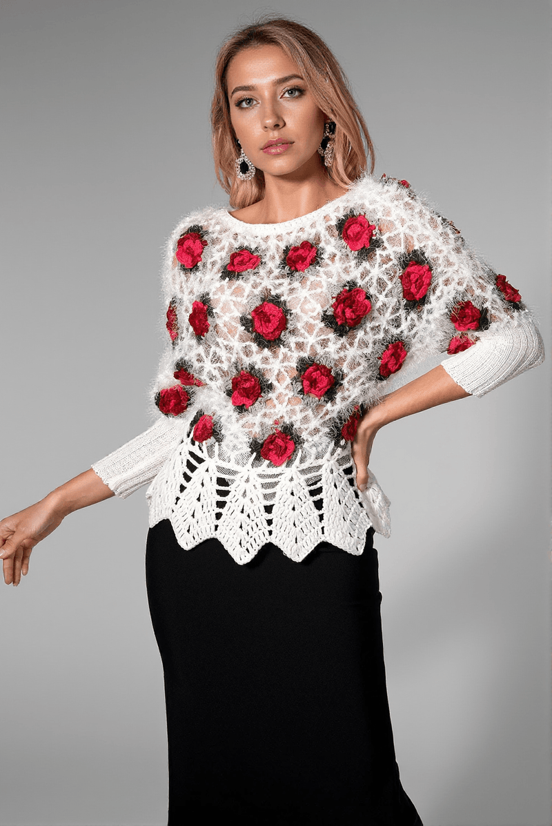 Nadeen 3D Flower Crochet Sweater