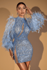 Kamari Feather Sequin Mesh Dress