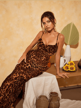 Melany Leopard Print Spaghetti Maxi Dress