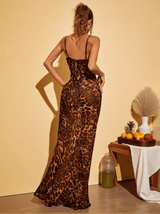 Melany Leopard Print Spaghetti Maxi Dress