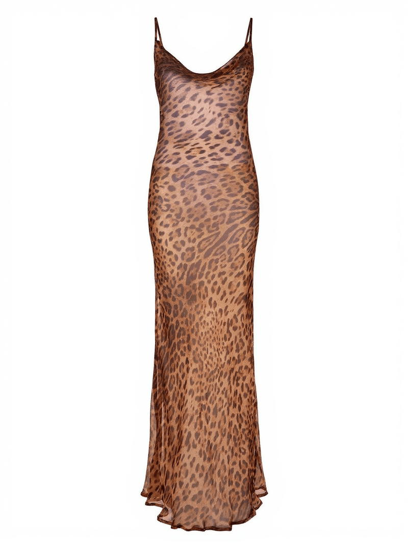 Melany Leopard Print Spaghetti Maxi Dress