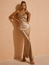 Sandra Satin Backless Maxi Dress In Gold