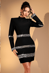 Gayle Long Sleeve Crystal Highneck Dress