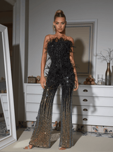 Shiva Ombre Feather Sequin Jumpsuit