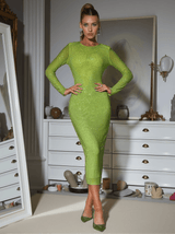 Neriah Long Sleeve Crystal Midi Dress In Green