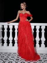 Titania One Shoulder Tulle Maxi Dress In Red