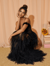 Titania One Shoulder Tulle Maxi Dress In Black