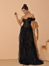 Titania One Shoulder Tulle Maxi Dress In Black