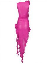 Norine Mesh Flower Midi Dress In Hot Pink