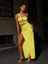 Pansy One Shoulder Cutout Maxi Dress In Yellow